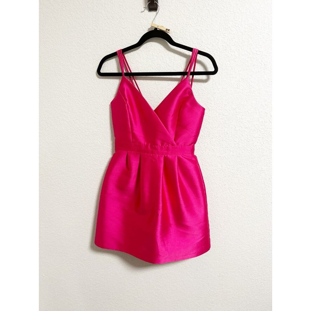 Miss Selfridge Bubble Dress Strappy Pleated Surplice V Neck Satin Pink Size 4